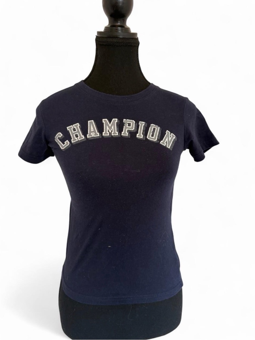 Champion Women's Navy Short Sleeve Logo Tee with White Lettering